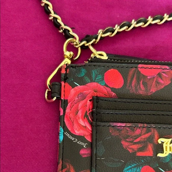 Juicy Couture Rose Print Wristlet with Gold Chain - Picture 3 of 7
